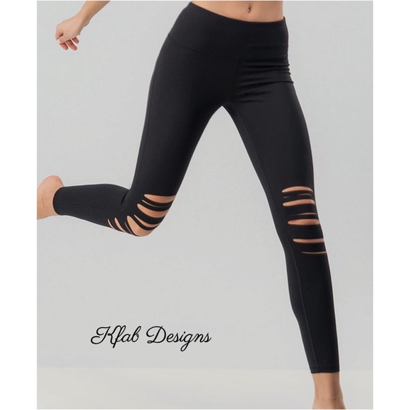 LAST 1! High Waist Laser Cut Black Soft Yoga Leggings! - Picture 5 of 12